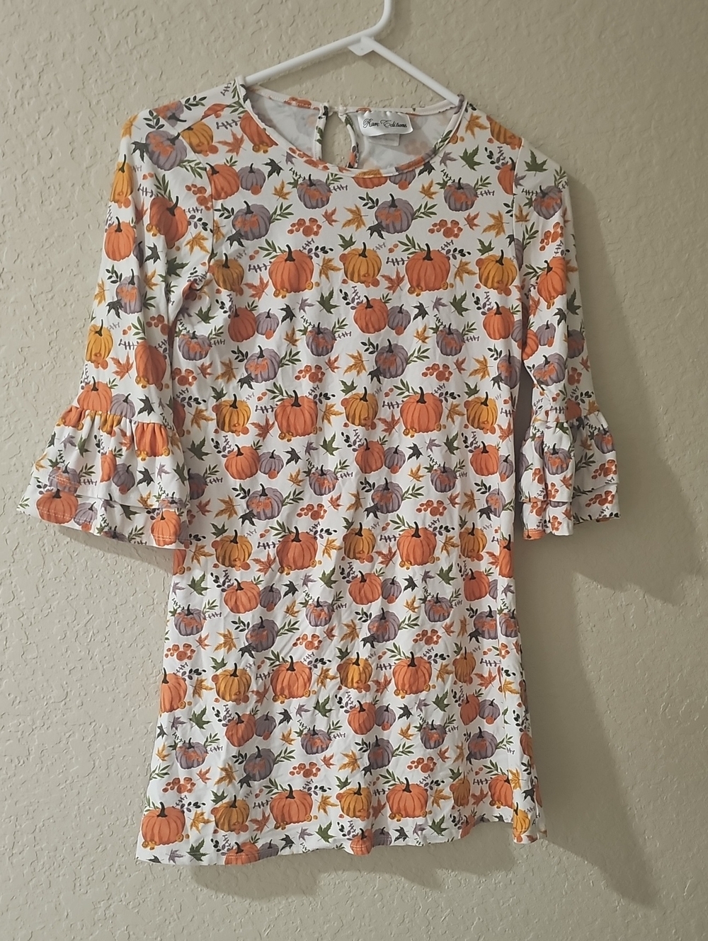 Rare Editions White Dress with Orange & Gray Pumpkin Print